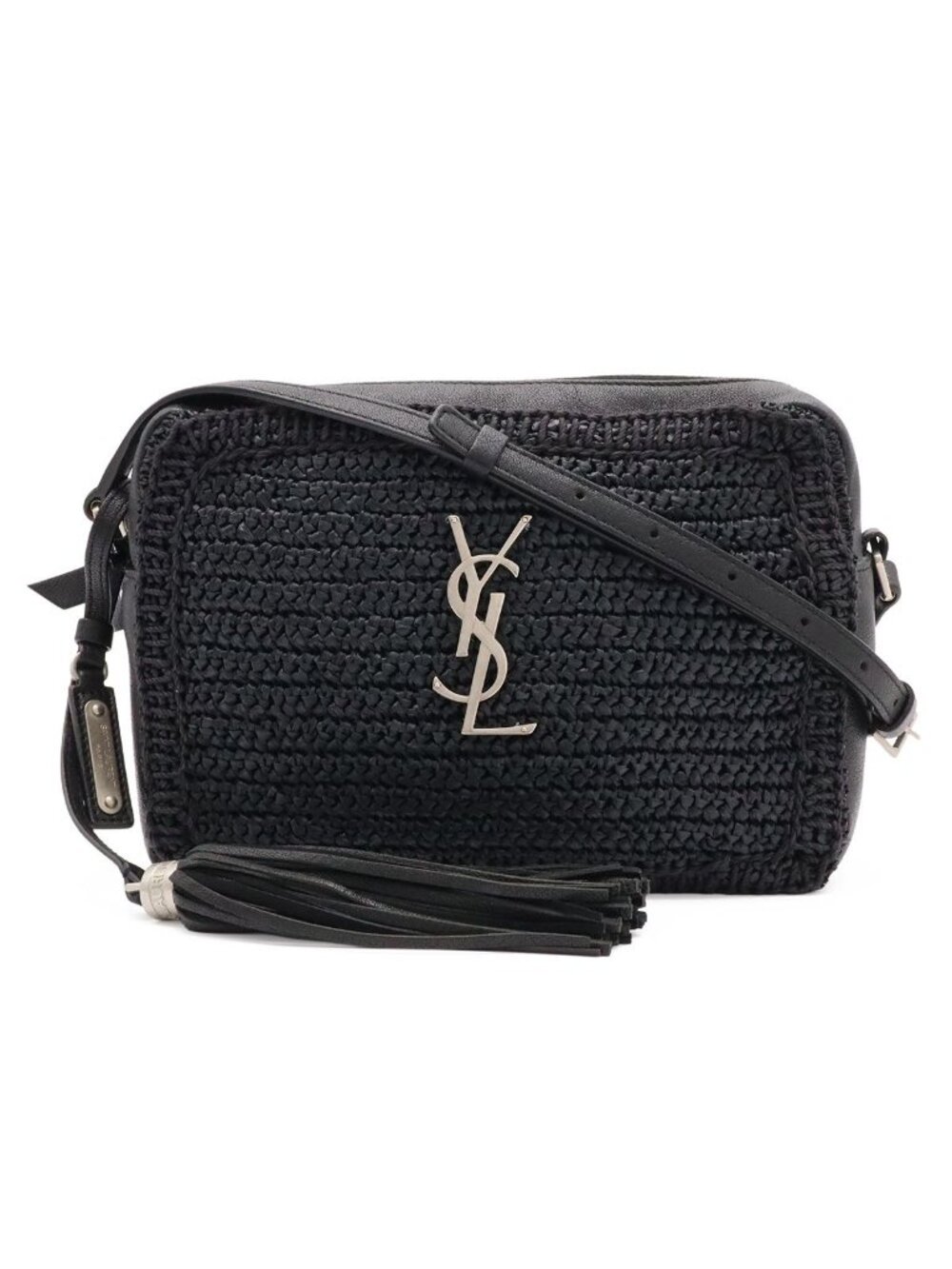 Saint Laurent Paris Lou Camera Bag Raffia Leather Black Silver